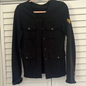 Black Military Style Jacket with Gold Patch
